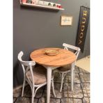Vogue Tasarım ve Aksesuar 80 cm Yuvarlak Yemek Mutfak Balkon Masası Beyaz Mermer Desenli Şık & Dayanıklı - Antik Çam - Beyaz