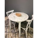 Vogue Tasarım ve Aksesuar 80 cm Yuvarlak Yemek Mutfak Balkon Masası Beyaz Mermer Desenli Şık & Dayanıklı - Beyaz - Açık Gri