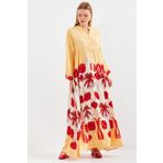 Vogueway Sarı Kırmızı Viskon Tesettür Elbise 2423