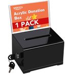 VOISEN Kilitli 1 Paket Akrilik Bağış Kutusu, İşaret Tutuculu Siyah Oy Sandığı, Bağış Toplama, Bağış, Bar, Okul Oylaması için Öneri Kutusu, 16,2x4,6x3,9 cm