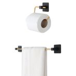 VOİVA 2 li Gold Modern Yapışkanlı WC Tuvalet Kağıt Tutucu Düz Havlu Tutucu Set
