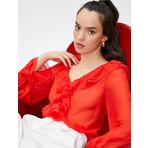 Volanlı Şifon Bluz Uzun Kollu