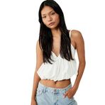 Volanlı V Yaka Pamuklu Slim Fit Askılı Poplin Crop Bluz