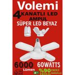 VOLEMİ 4 Kanatlı 60 Watt 6000 Lümen Katlanır Ampul 4+1 Kanatlı Katlanabilir Enerji Tasarruflu Led Ampul