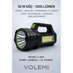 Volemi V-069 Uzun Menzilli Şarjlı Kamp Lambası El Feneri Deprem, Acil Durum, Bahçe Ve Kamp Kullanımı Siyah