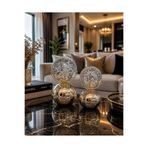 voliX Dizayn Kristal Küre Dekoratif Obje 2’li Set Gold Modern Ev Salon Ofis Aksesuarı masa süsü