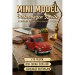 Volkswagen Beetle Vosvos Mini Model Araba 1:38 Ölçek Die-Cast Metal Çek-Bırak Oyuncak 9.5 Cm Kırmızı Vitrin