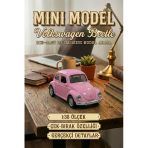 Volkswagen Beetle Vosvos Mini Model Araba 1:38 Ölçek Die-Cast Metal Çek-Bırak Oyuncak 9.5 Cm - Pembe Vitrin