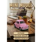 Volkswagen Beetle Vosvos Mini Model Araba 1:38 Ölçek Die-Cast Metal Çek-Bırak Oyuncak 9.5 cm - Pembe