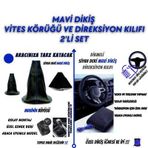 Volkswagen Golf Uyumlu Siyah Deri Mavi Dikiş Direksiyon Kılıfı ve Vites Körüğü 2'li Set