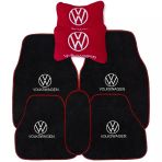 Volkswagen Nakış İşlemeli 5 Parça Araç Oto Halı Paspas Volkswagen Kırmızı Polar Oto Boyun Yastığı