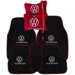 Volkswagen Nakış İşlemeli Oto Halı Paspas Volkswagen Kırmızı Oto Boyun Yastığı & Oto Ayna Askısı
