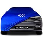 Volkswagen Passat B8-B8.5 (2014 - ) Mavi Kumaş Araba Branda Logolu Kumaş Araba Brandası Penye Oto Branda - Araç modeline özel tasarım