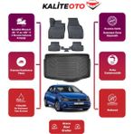 Volkswagen Polo 2021 Model Alt Bagaj Havuzu+4d Araca Özel Havuzlu Paspas Takımıı Prqx - Siyah