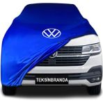 Volkswagen Transporter T6 2015 - 2023 Mavi Kumaş Araba Branda Logolu Kumaş Araba Brandası Penye Oto Branda - Araç modeline özel tasarım