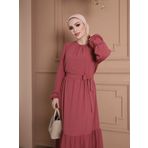 VOLT CLOTHİNG Yakası Büzgü Detaylı Ayrobin Kuşaklı Elbise