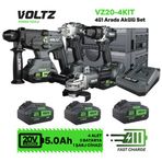 Voltz - 20 Volt 5 Amper - Akülü 4 Lü Set - Darbeli Matkap - Somun Sökme - Kırıcı Delici - Avuç Taşlama - (Vz20-4Kıt)