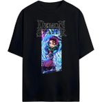 Von Labas Demon Slayer Tasarımlı Unısex Oversıze Pamuklu Tshırt - Siyah - XL