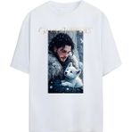 Von Labas Game Of Thrones-Jon Snow Tasarımlı Unısex Oversıze Pamuklu Tshırt - Beyaz