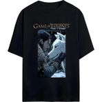Von Labas Game Of Thrones-Jon Snow Tasarımlı Unısex Oversıze Pamuklu Tshırt - Siyah - XL