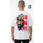 Von Labas Siyah Oversize Unisex Tupac Grafik Baskılı Pamuklu Streetwear Tişört - Beyaz - XL