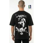 Von Labas Siyah Oversize Unisex Tupac Grafik Baskılı Pamuklu Streetwear Tişört - XL