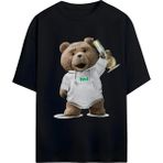Von Labas Ted Bear- Ayı Teddy Tasarımlı Yüksek Baskı Kaliteli Unısex Yeni Sezon Oversıze Pamuklu T-Shırt - Siyah - XL