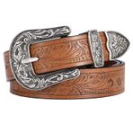 VONMELLI Bayan Western kemer çiçek kabartmalı deri kemer Cowgirl bel kemeri suni deri kot ve batı çizmeleri için boyut 69-140 cm, Kahverengi, M：Passform Taillenumfang 81-92cm