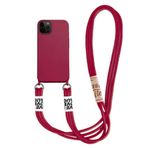 VooDirop Apple iPhone 12 Mini ile uyumlu cep telefonu kılıfı, naylon omuz askısı, yumuşak silikon TPU kılıf, asmak için kordonlu, havalı ve şık bant (şarap kırmızısı)