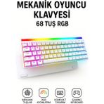 Vooka 68 Tuş Mekanik Oyuncu Klavyesi Kablolu Red Switch Rgb Oyun İçin Beyaz Tasarım
