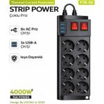 vooka Akıllı Priz Termal Akım Korumalı 8 Prizli Çoklu Akım Prizi | 3 USB 4000W 16A Pd - Siyah