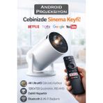 vooka Akıllı Projeksiyon Cihazı Android Wi-Fi Bluetooth 4K Destekli Taşınabilir Mini Projektör Ev Sinema Cihazı - Beyaz