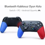 vooka Kablosuz Oyun Kolu Switch Uyumlu Bluetooth Gamepad Pc Ios Android Uyumlu Titreşimli Rgb Işıklı Turbo Fonksiyonlu Oyun Kolu - Siyah - Mavi