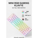 vooka Mini Rgb Gaming Mekanik Klavye 62 Tuş Red Switch USB Type-C Kablolu Kompakt Oyuncu Klavyesi Rgb Işıklı Gaming Klavye Laptop Pc Uyumlu Mini Mekanik Klavye Beyaz Gaming Keyboard - RED SWİTCH