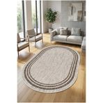 VOPTEKS Oval Bej Halı Salon Halısı Makinede Yıkanabilir Halı Kaymaz Taban Halı