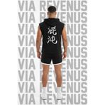 Vordevia Kaos Baskılı Kapüşonlu Kolsuz Spor Tişört ve Biyeli Spor Şort Takımı Gym & Fitness Kombini