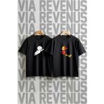 Vordevia Sevimli Hayalet Casper ve Wendy Baskılı Geniş Kalıp Bisiklet Yaka Sevgili Kombini Tshirt