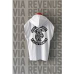 Vordevia Sons Of Anarchy / Motorcu Ön ve Arka Baskılı Sıfır Kollu Kapüşonlu %100 Pamuk Spor Tshirt