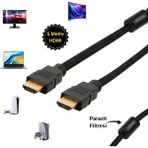 Vorex 5 Metre Ekstra Koruma Hasır Örgülü Altın Uçlu Parazit Filtreli (Ferrit Çekirdek) HDMI Kablo - Siyah