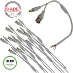 Vorex Bnc + Dc Power Jack Pigtail Kablo 35CM – 5 Uçlu Hazır Kamera Bağlantı Seti – Cctv Güvenlik Sistemi Için - 10 Adet - Gri