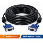 Vorex Gabble VGA Monitör Ekran Kablosu 20 Metre – Parazit Önleyici Filtreli - Siyah