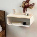 Vornom Ceviz Üstü Yüzer Metal ve Ahşap Organizer Komodin, Modern Yatak Odası Dekoru - Beyaz