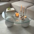 Vornom Fasulye Tasarım Cam Orta Sehpa - Oturma Odası Ofis Dekorasyonu - 115 x 60 x 30 - Beyaz