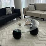 Vornom Fasulye Tasarım Cam Orta Sehpa - Oturma Odası Ofis Dekorasyonu - 115 x 60 x 30 - Siyah