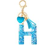 Vorysum Kalp şeklinde kolye ucu, anahtarlık, kız çocuk, anahtar, harf, mavi kristal, reçine, başlangıç harfli, altın anahtarlıklar, çocuk anahtarlığı, kişiye özel anahtarlık, hediye, Mavi-h