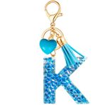 Vorysum Kalp şeklinde kolye ucu, anahtarlık, kız çocuk, anahtar, harf, mavi kristal, reçine, başlangıç harfli, altın anahtarlıklar, çocuk anahtarlığı, kişiye özel anahtarlık, hediye, Mavi-k