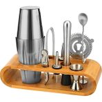 Vosco 10 Parça Kokteyl Seti Ahşap Standlı Paslanmaz Çelik Malzemelerle Fonksiyonel 750ml Set Boston Shaker