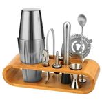 Vosco VB-KB10 10 Parça 750 ml Ahşap Standlı Boston Shaker Kokteyl Seti