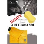 vosvera 3' Lü Sarı Yıkama Seti Araba Yıkama Eldiveni 50x70 Kurulama Havlusu Ve Mikrofiber Cam Bezi