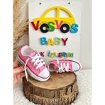 VOSVOSBABY Beyaz Keten Sneaker Çocuk Günlük Kullanım İçin Poliüretan Tabanlı - Şeker Pembe
